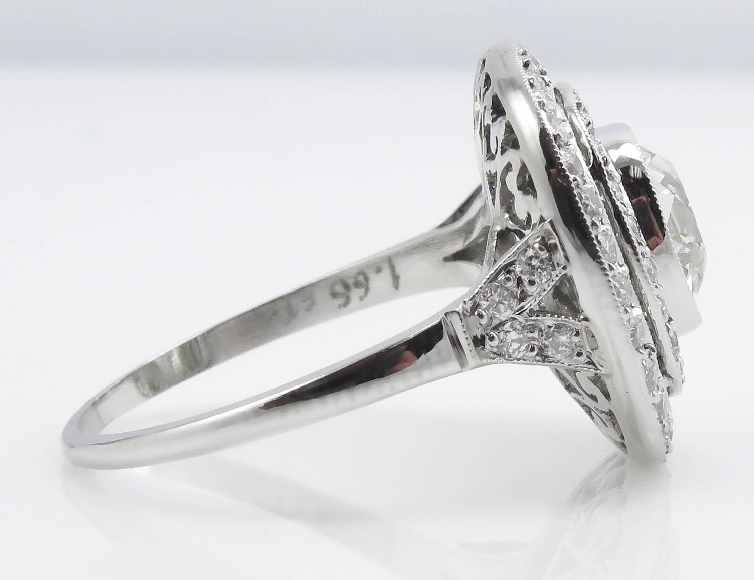 2.26 Carat Old Mine Diamond Cluster Engagement Wedding Platinum Ring EGL, USA 1