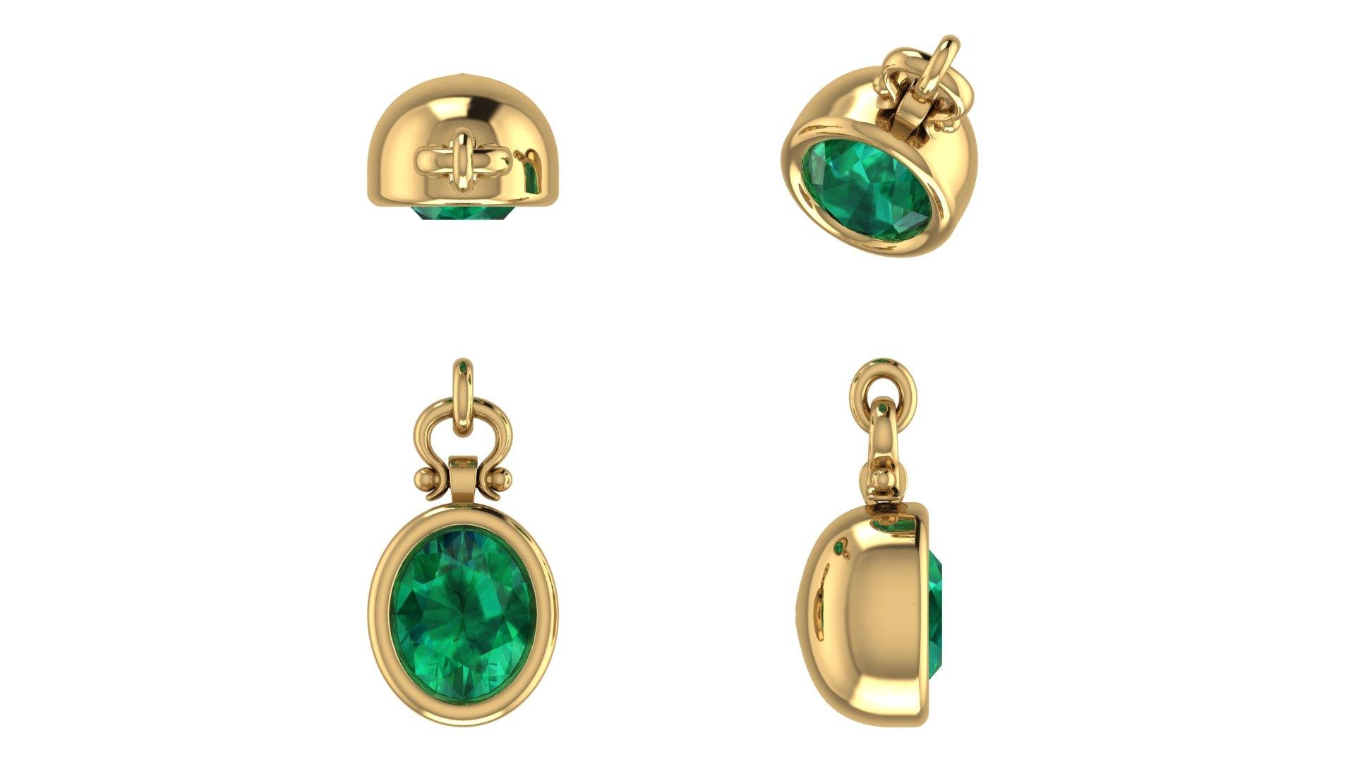 2.26 Carat Oval Cut Emerald Pendant Necklace in 18k For Sale 1