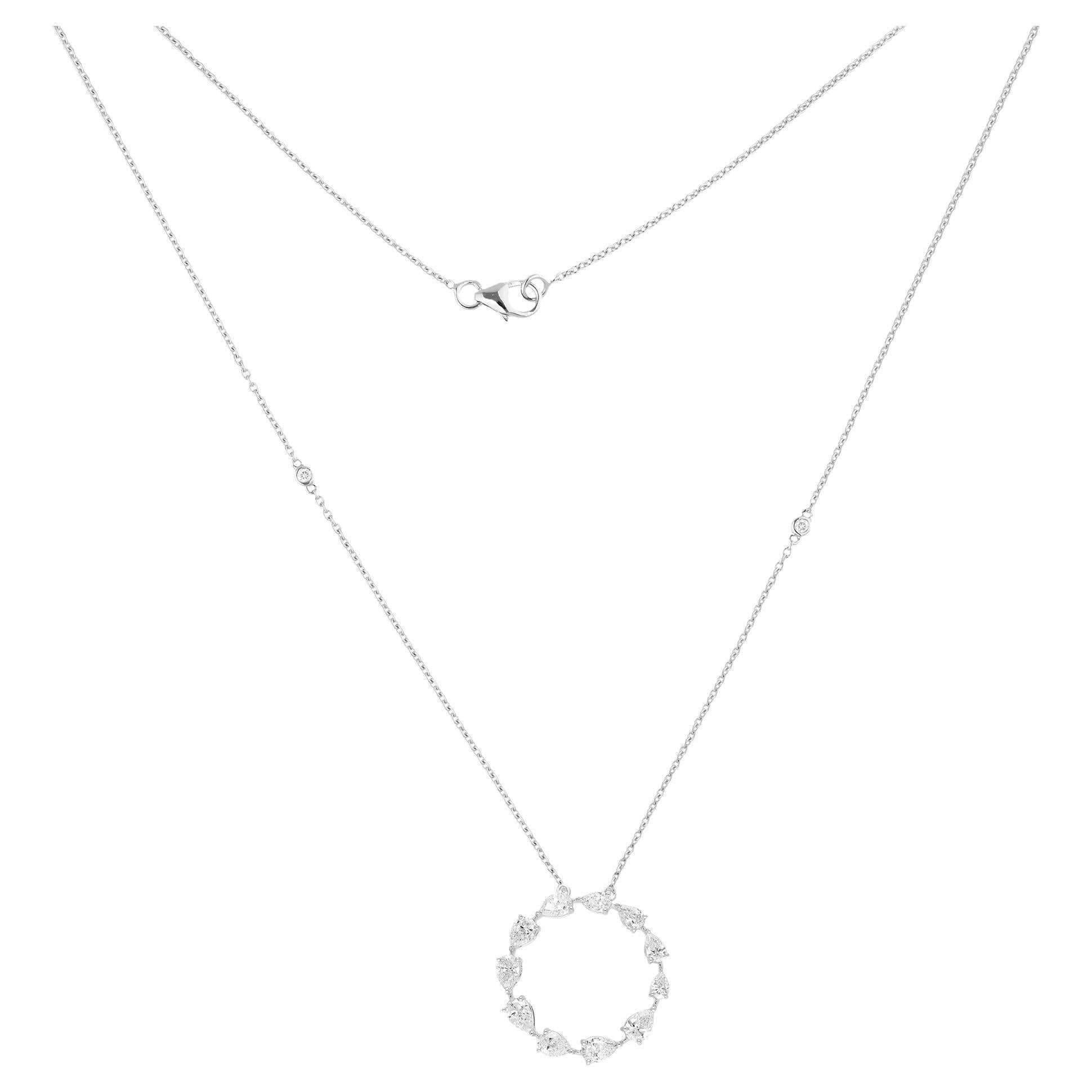 2.26 Carat Pear Diamond Circle Pendant Necklace 14 Karat White Gold Fine Jewelry