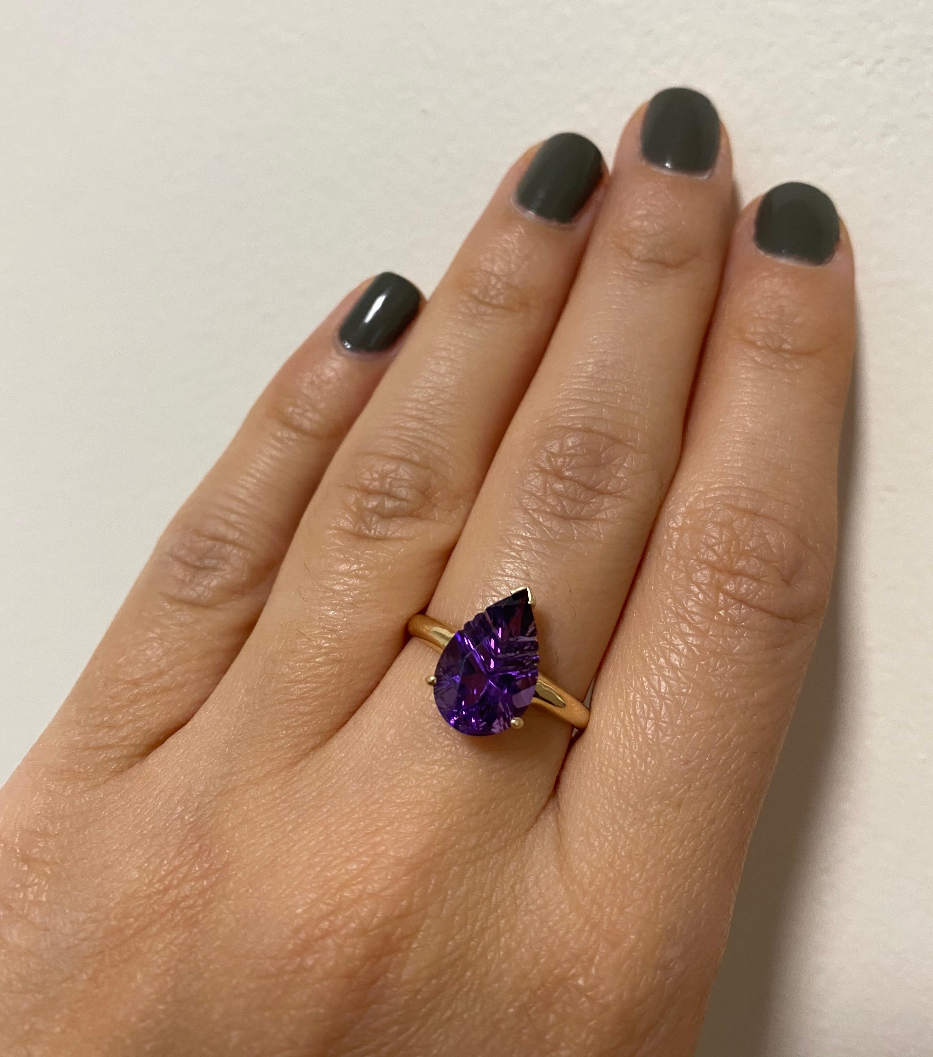 Contemporary 2.26 Carat Pear Shaped Amethyst Ring