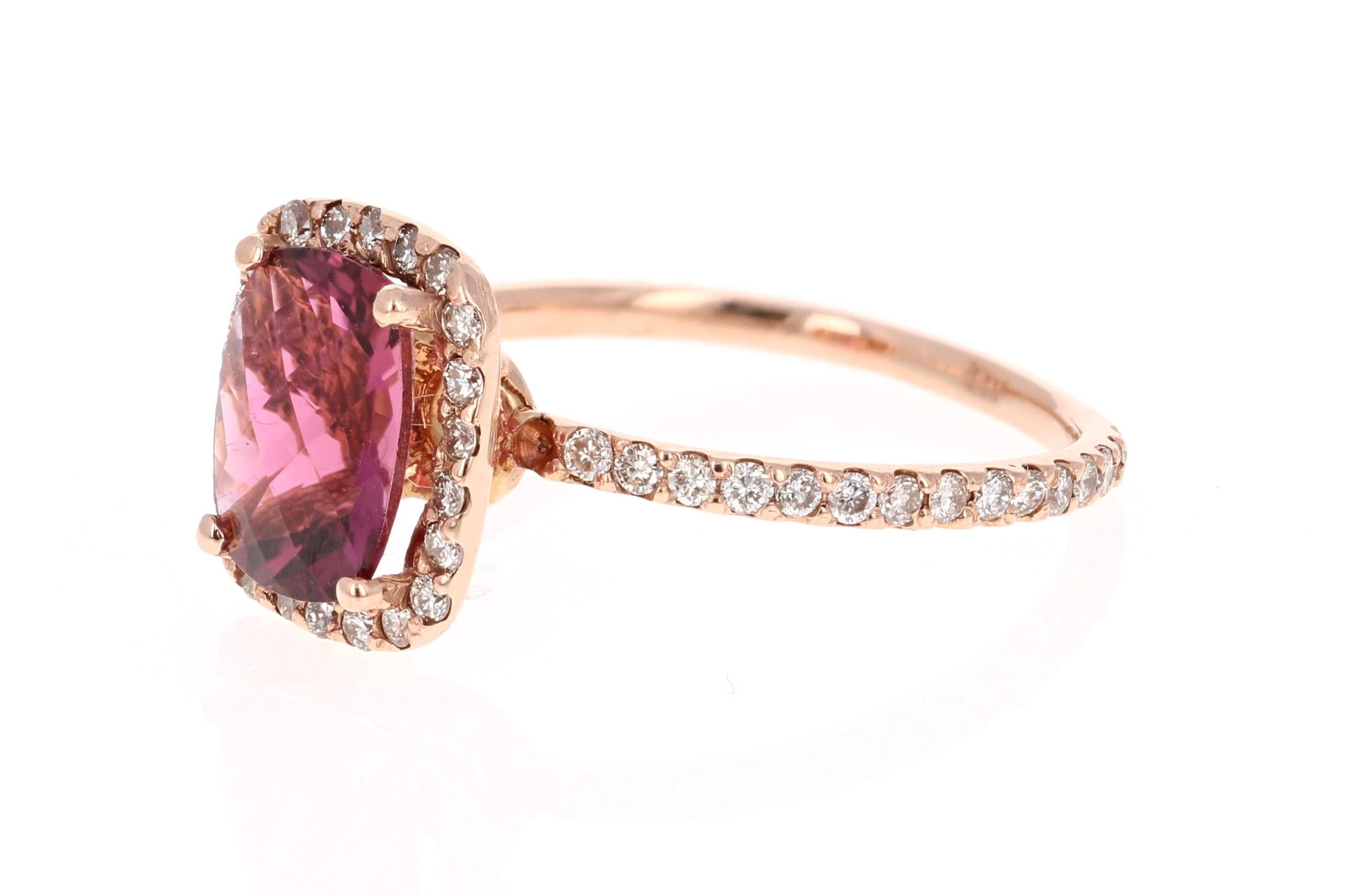 2,26 Karat Rosa Turmalin Diamant 14 Karat Roségold Ring (Zeitgenössisch) im Angebot