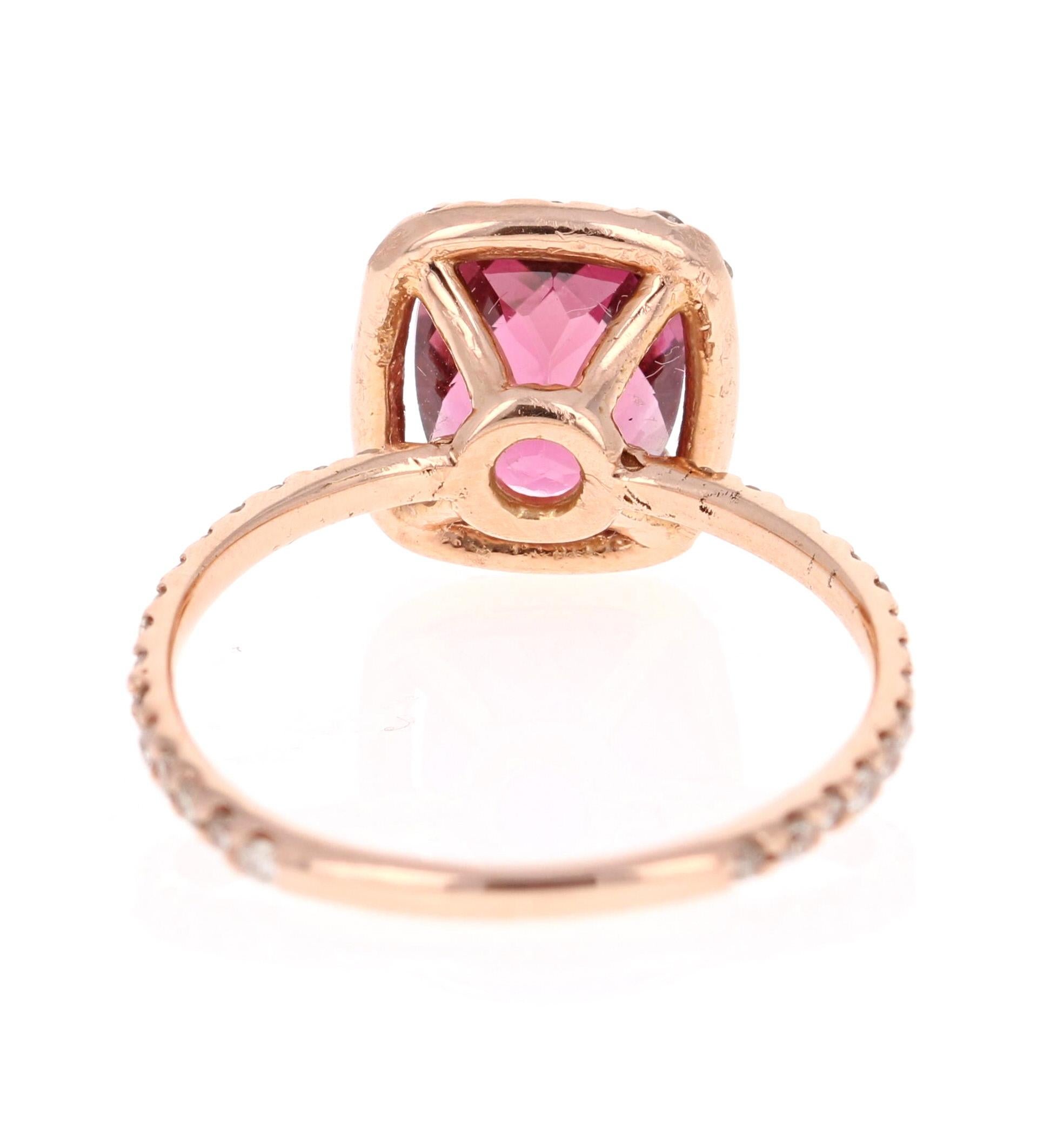 2,26 Karat Rosa Turmalin Diamant 14 Karat Roségold Ring (Kissenschliff) im Angebot