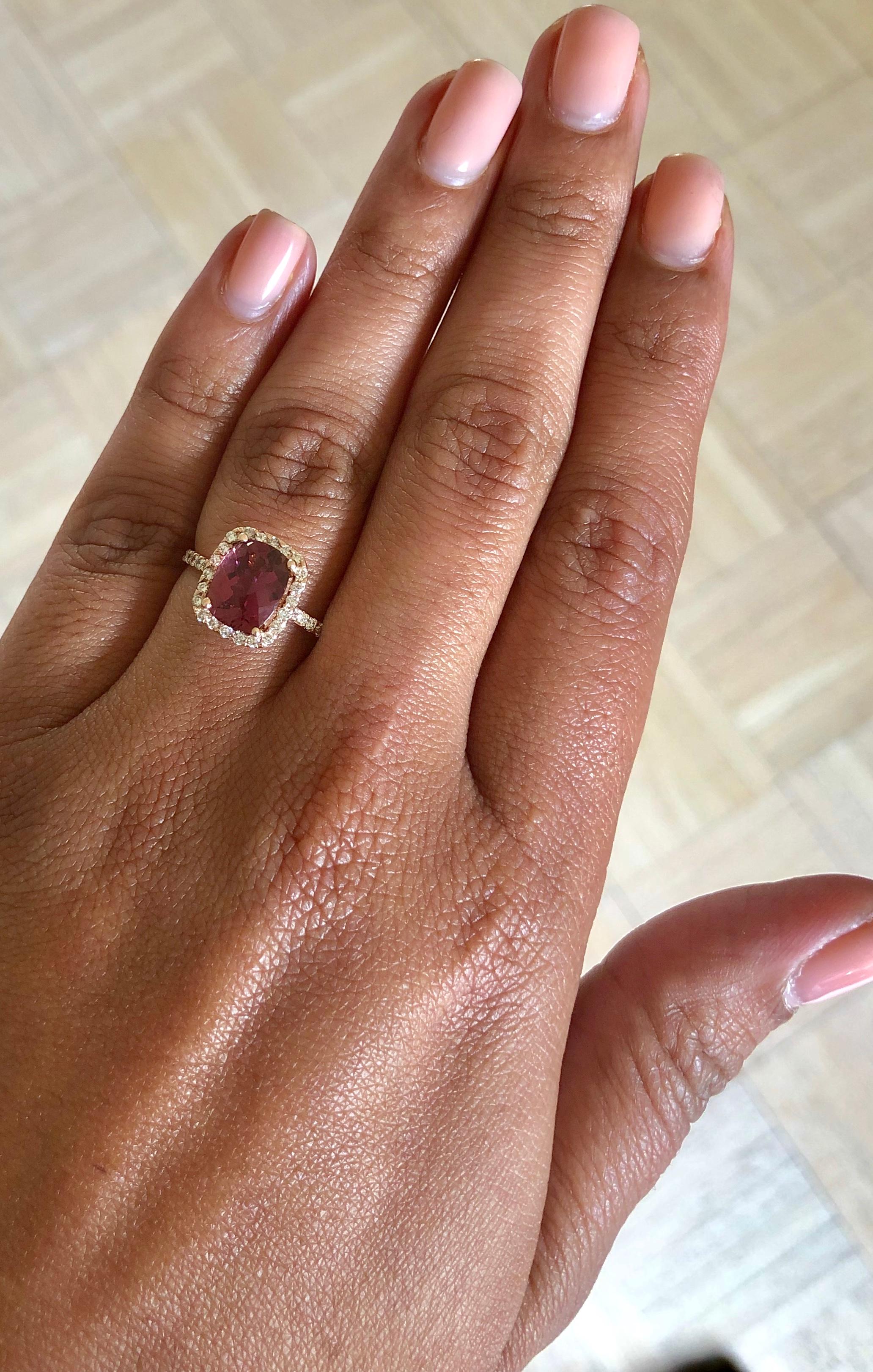2,26 Karat Rosa Turmalin Diamant 14 Karat Roségold Ring im Zustand „Neu“ im Angebot in Los Angeles, CA
