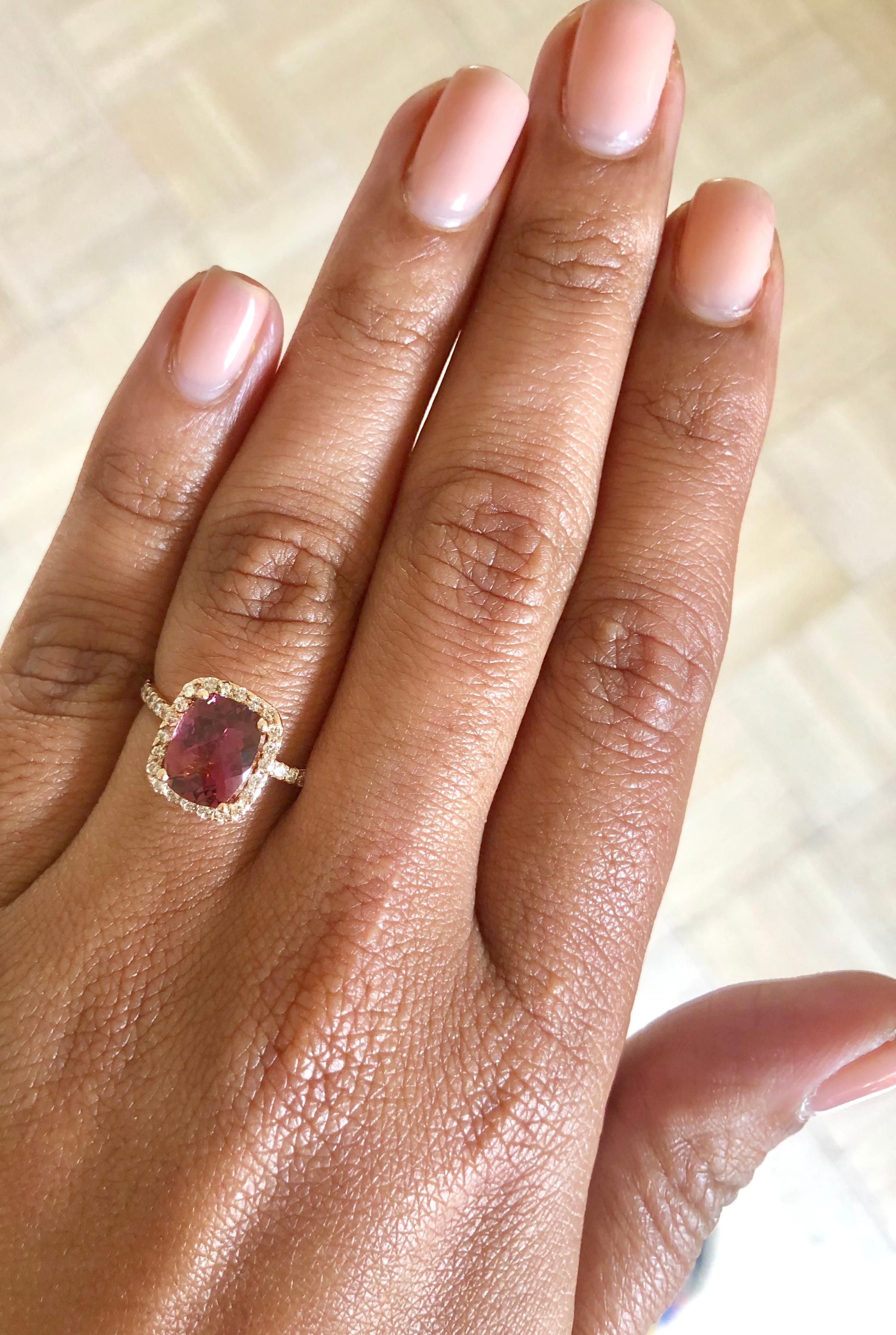 2.26 Carat Pink Tourmaline Diamond 14 Karat Rose Gold Ring In New Condition For Sale In Los Angeles, CA