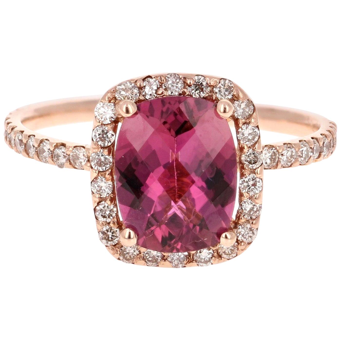 2,26 Karat Rosa Turmalin Diamant 14 Karat Roségold Ring im Angebot