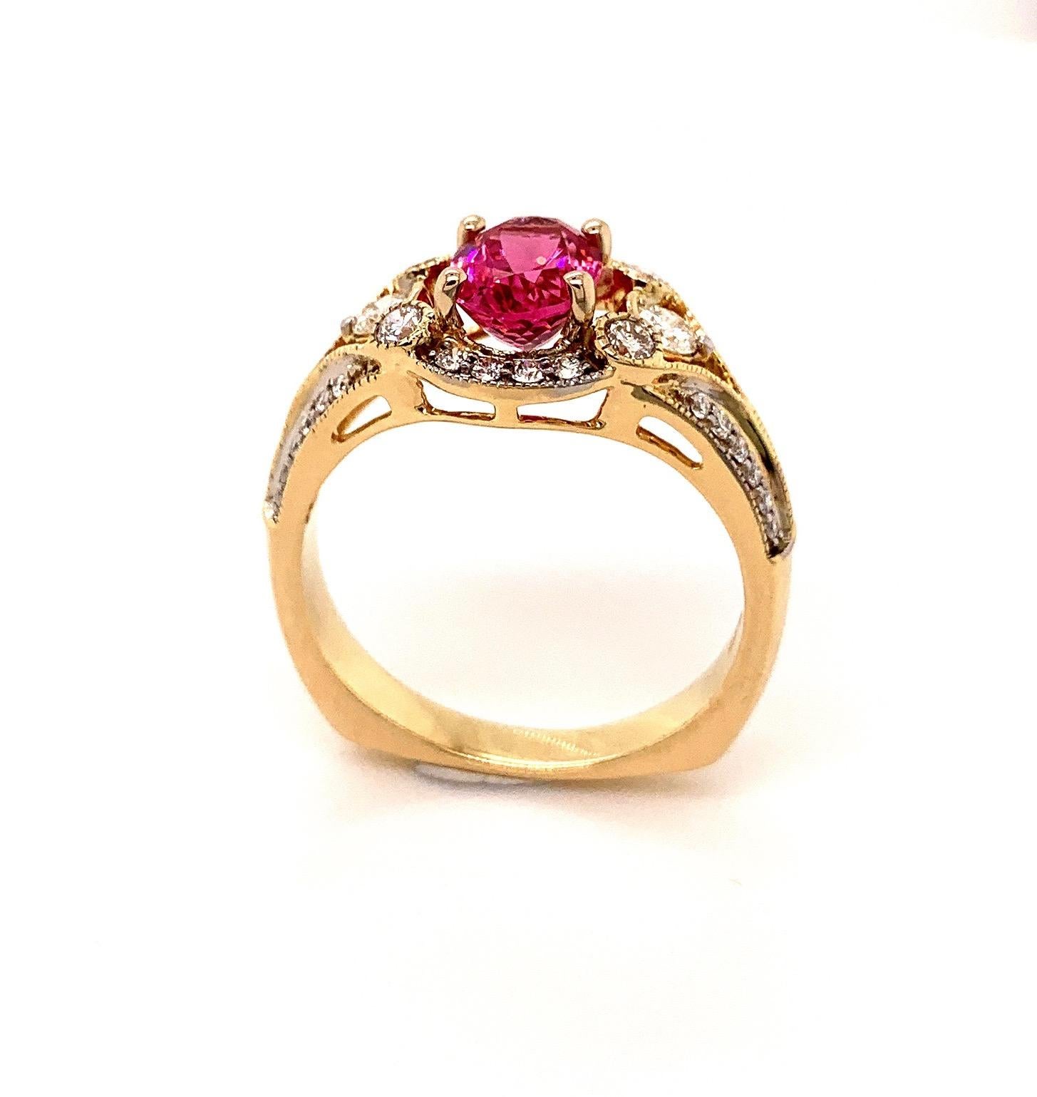 Mahenge and Morogoro in Tanzania are two mining areas that produce nice vivid pink Spinels. The mines are not producing the same amount of rough as a few years ago and with that the nicer larger stones are harder to get. 
This 2.26 carats purplish