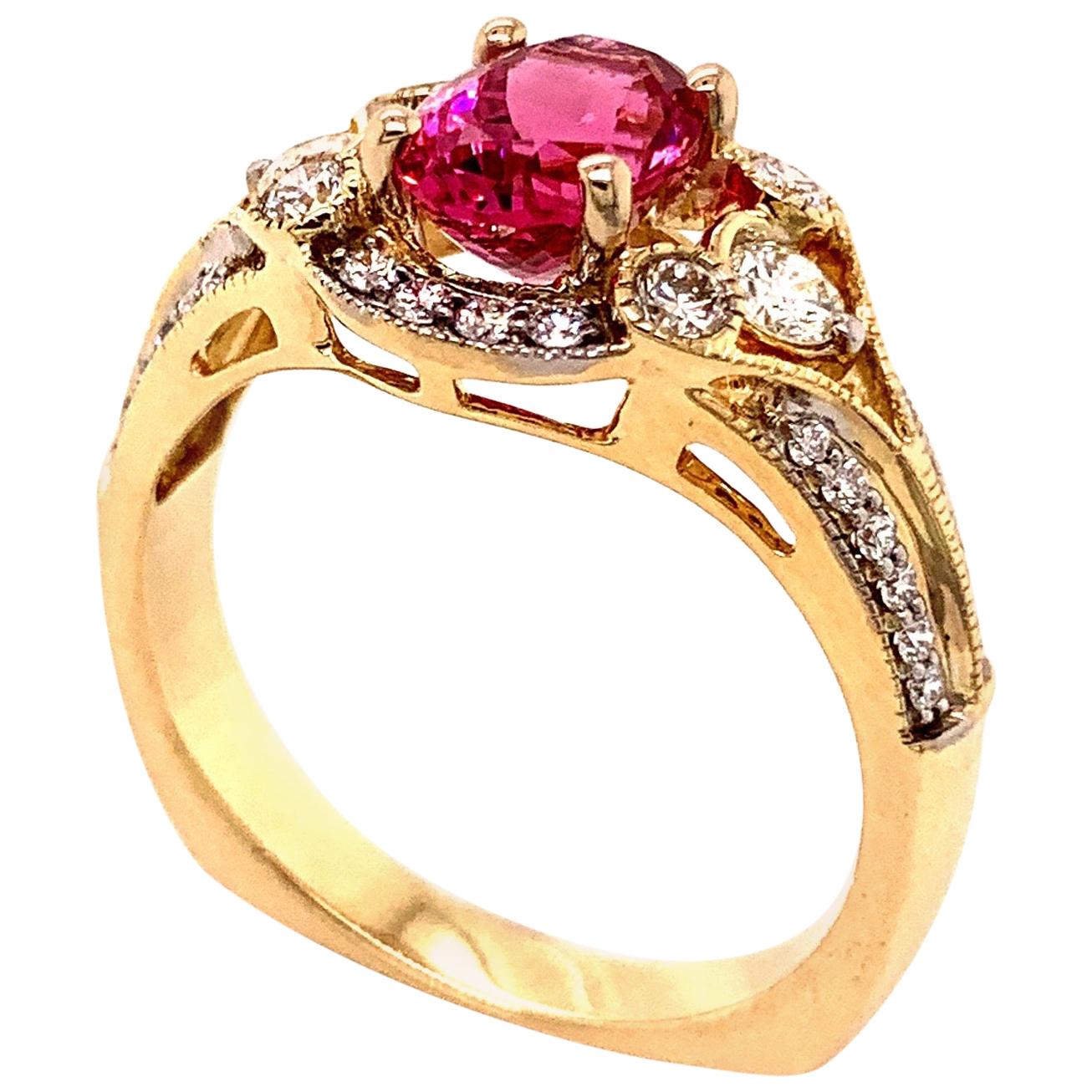2.26 Carat Purplish Red Mahenge Spinel and Diamond Gold Ring