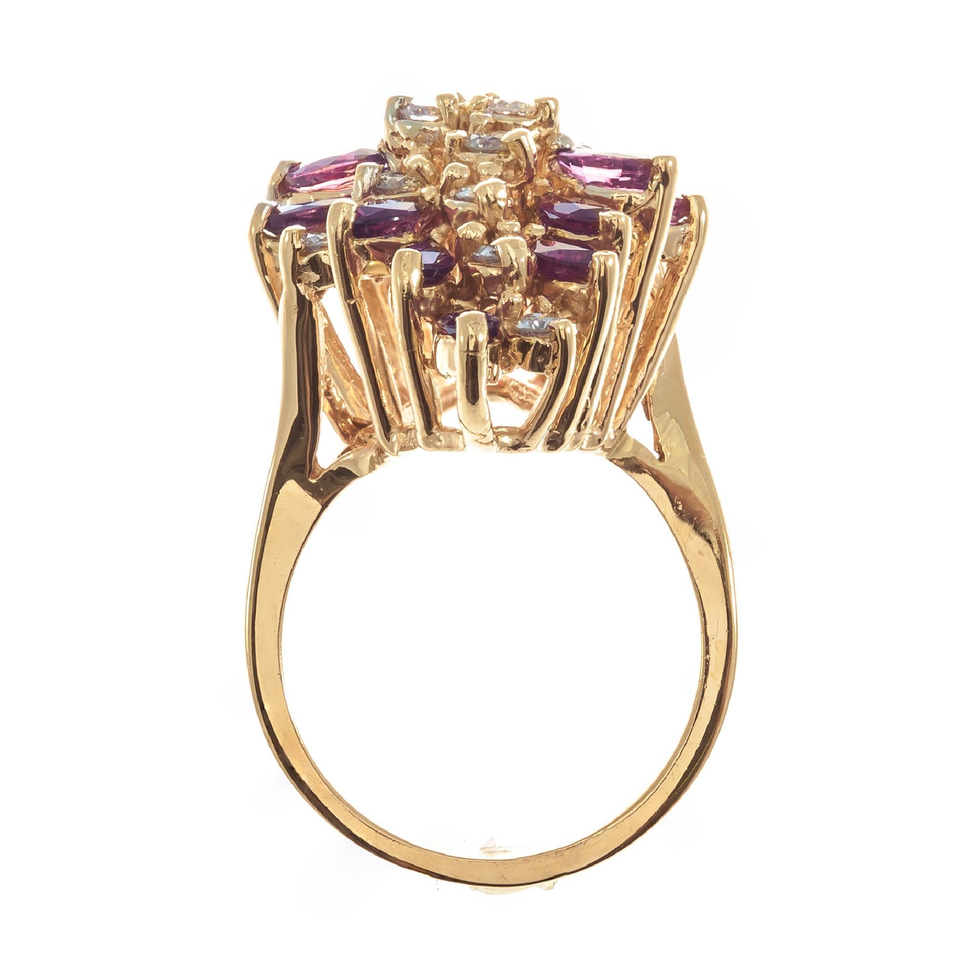 2.26 Carat Ruby Diamond Yellow Gold Cocktail Ring In Good Condition For Sale In Stamford, CT