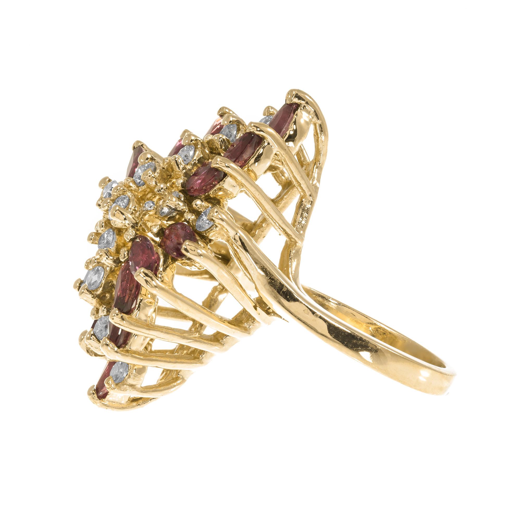 Women's 2.26 Carat Ruby Diamond Yellow Gold Cocktail Ring