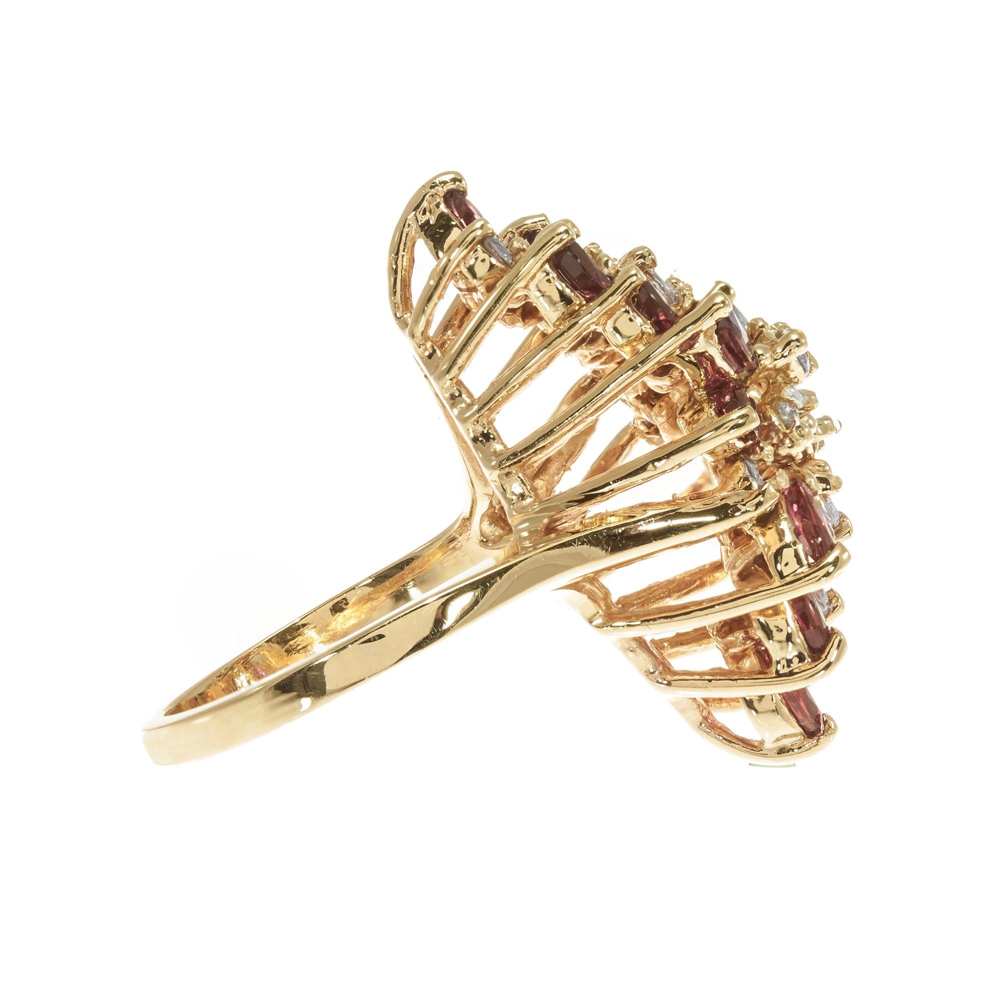 2.26 Carat Ruby Diamond Yellow Gold Cocktail Ring For Sale 1