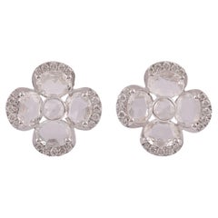 2.26 Carat White Sapphire, Rose cut & Round Diamond Earrings Studs (boucles d'oreilles saphir blanc, taille rose et diamant rond).