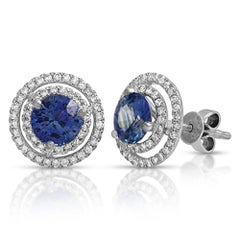 Orecchini con zaffiro blu naturale da 2,26 carati e diamanti da 0,47 carati in oro bianco 14k