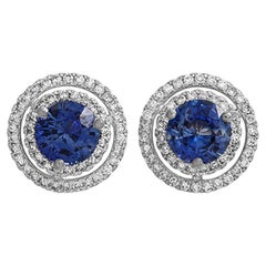 Clous d'oreilles en or blanc 14 carats avec saphir bleu naturel de 2,26 carats et diamants de 0,47 carat