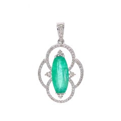 Natural 2.26Cts. Emerald & Diamond Necklace in 18k White Gold