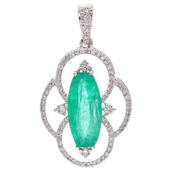 2.26 Cts. Natural Emerald and Diamond Pendant  18k White Gold Natural Diamond