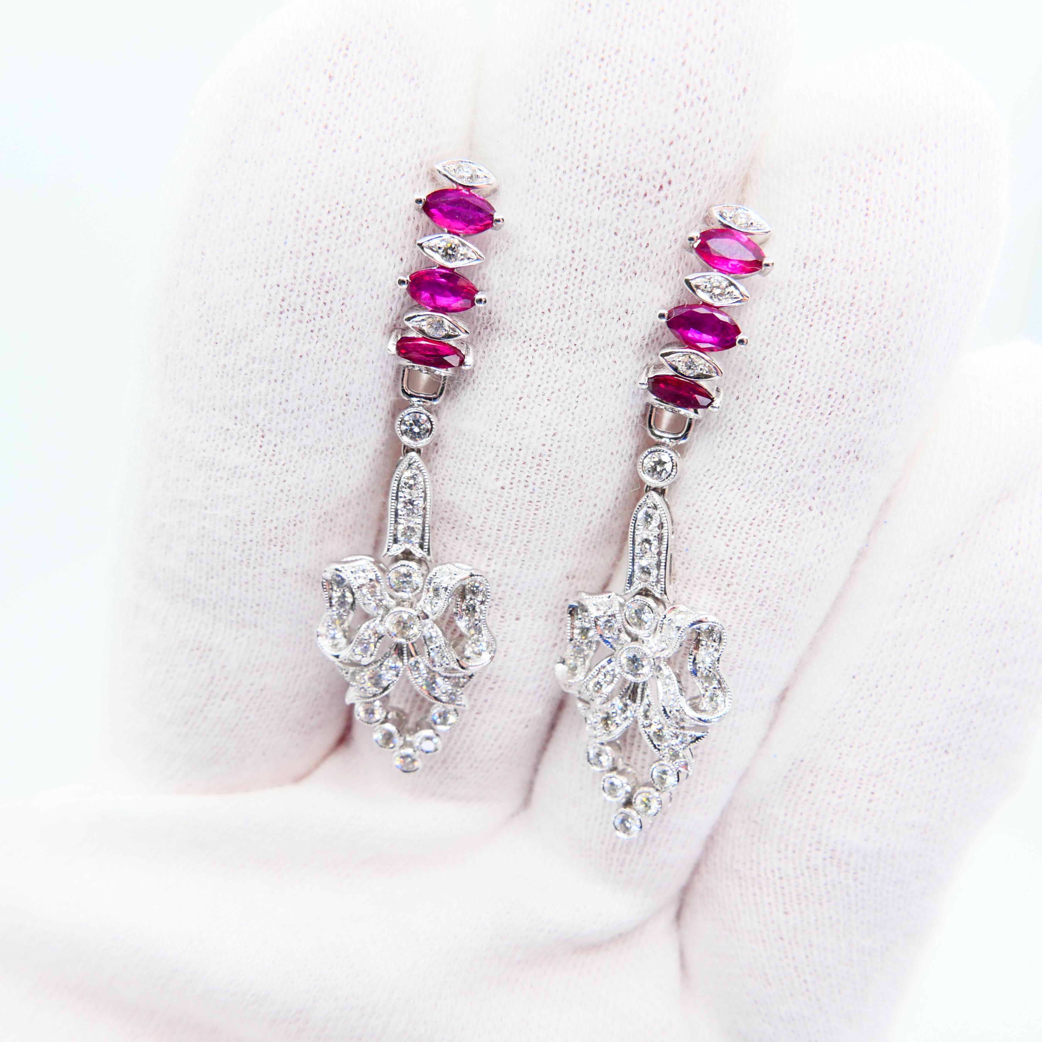 Marquise Cut 2.26 Carat Burma Ruby and Diamond Chandelier Drop Earrings. Wear Two ways. For Sale