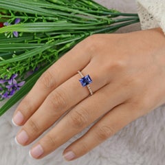 Natural 2.09Ct Emerald Cut Tanzanite Diamond Pave 18K Rose Gold Solitaire Ring