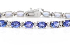 22.60 Carats Natural Tanzanite & Diamond 14K Solid White Gold Bracelet