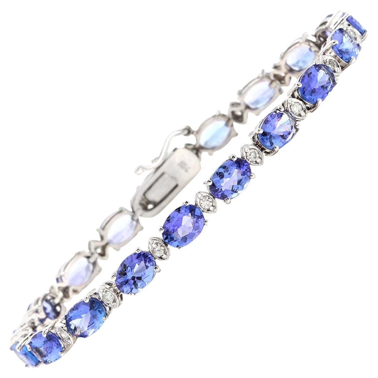 22,60 Carati di tanzanite naturale e diamante Bracciale in oro bianco massiccio 14K