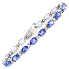22,60 Carati di tanzanite naturale e diamante Bracciale in oro bianco massiccio 14K