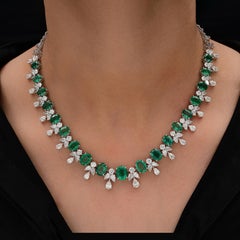 22.60cts Zambian Emerald 15.13cts Diamond Choker Necklace 14k White Gold