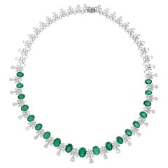 22.60cts Zambian Emerald 15.13cts Diamond Choker Necklace 18k White Gold