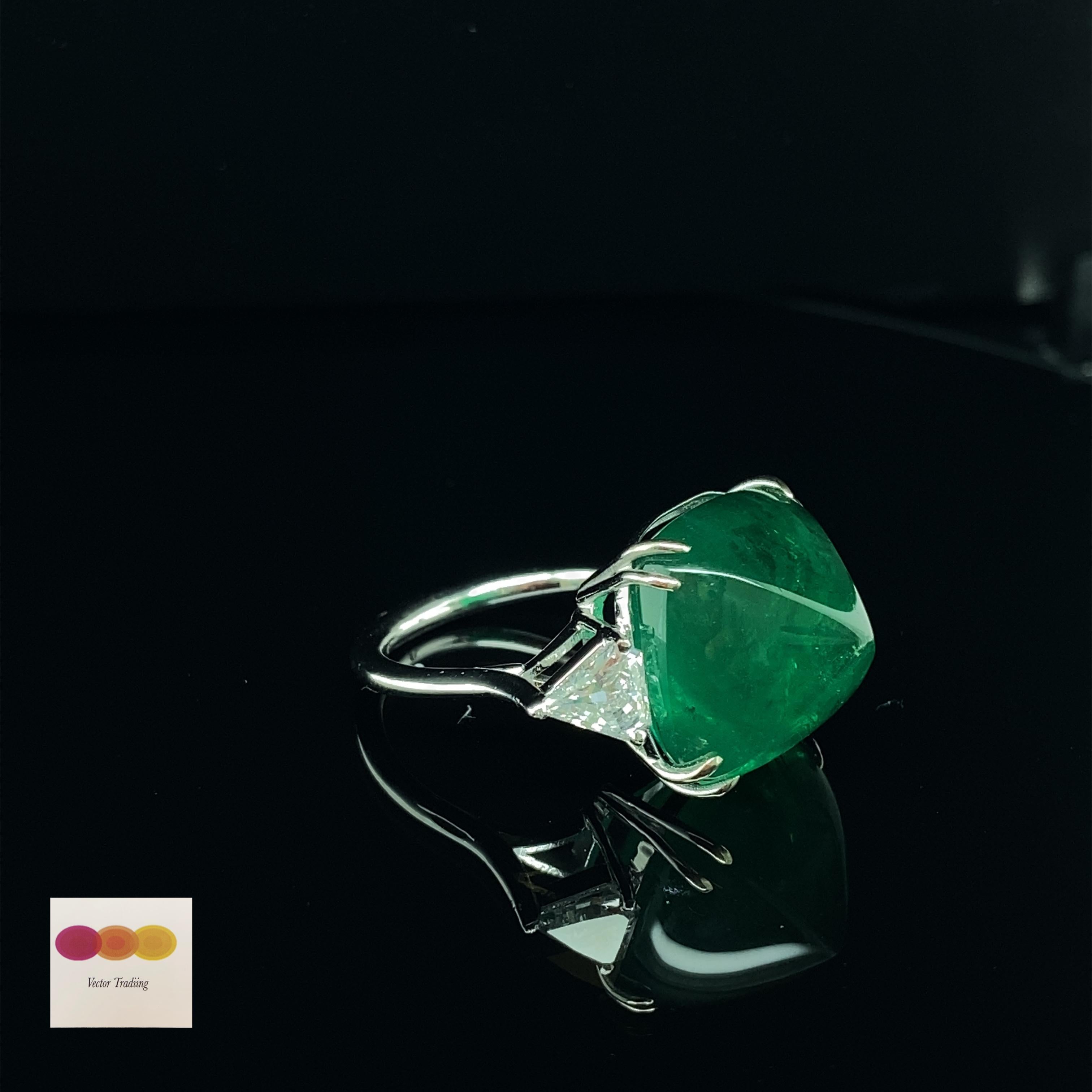 22.61 Carat GRS Certified Emerald Sugarloaf and White Diamond Cocktail Ring 4