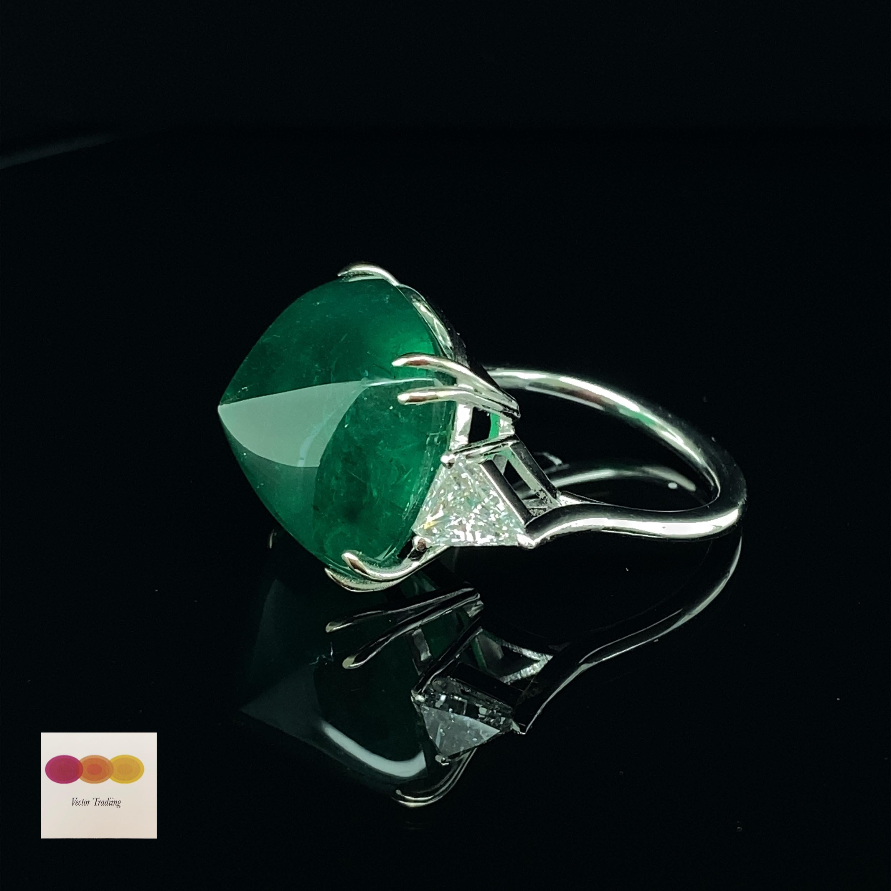 22.61 Carat GRS Certified Emerald Sugarloaf and White Diamond Cocktail Ring 6