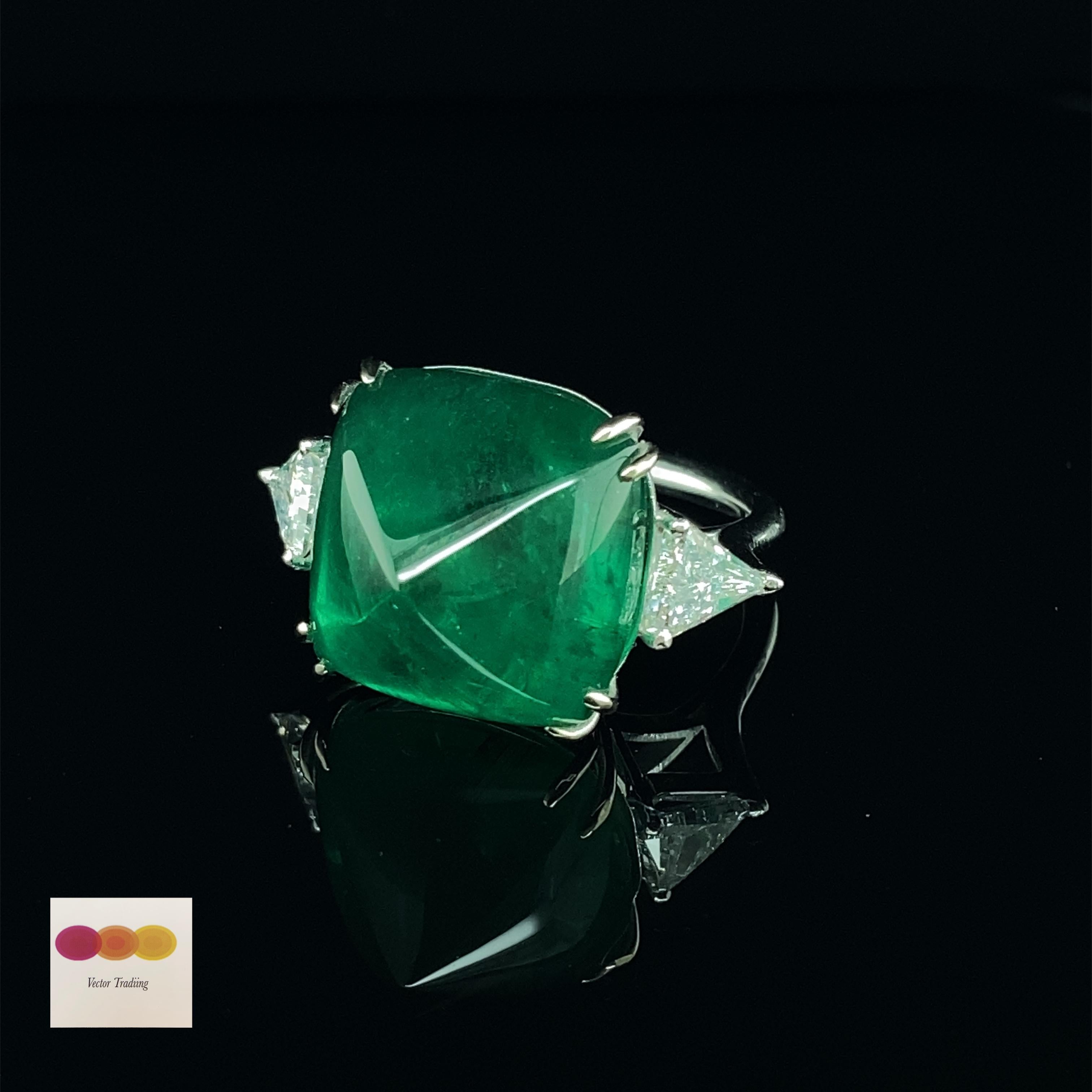 22.61 Carat GRS Certified Emerald Sugarloaf and White Diamond Cocktail Ring 7
