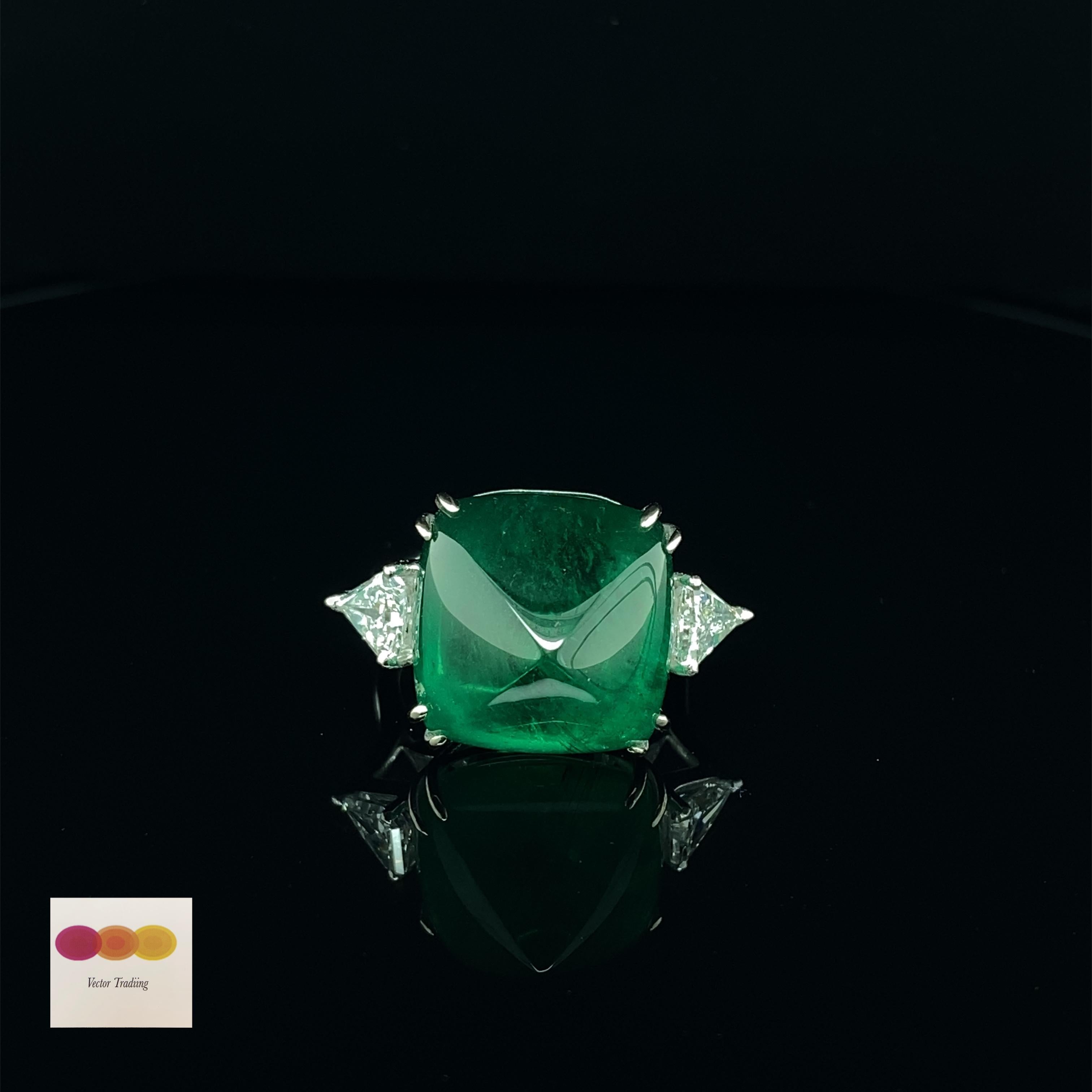 22.61 Carat GRS Certified Emerald Sugarloaf and White Diamond Cocktail Ring In New Condition In Hong Kong, HK