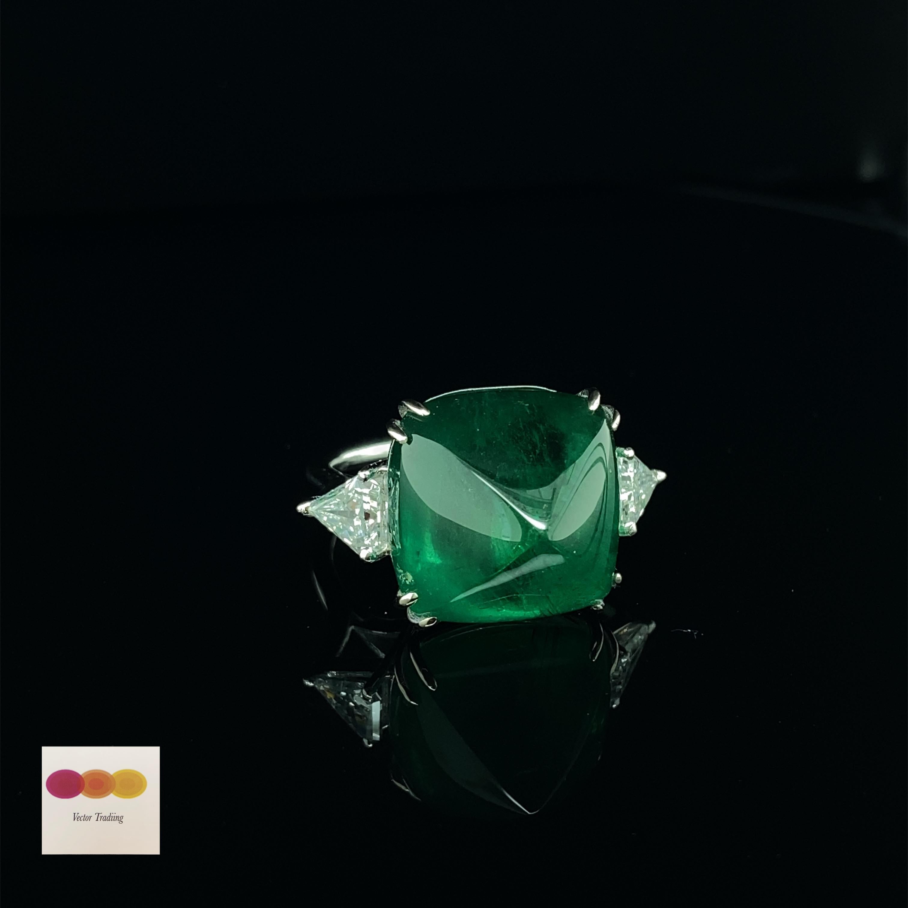 Women's or Men's 22.61 Carat GRS Certified Emerald Sugarloaf and White Diamond Cocktail Ring