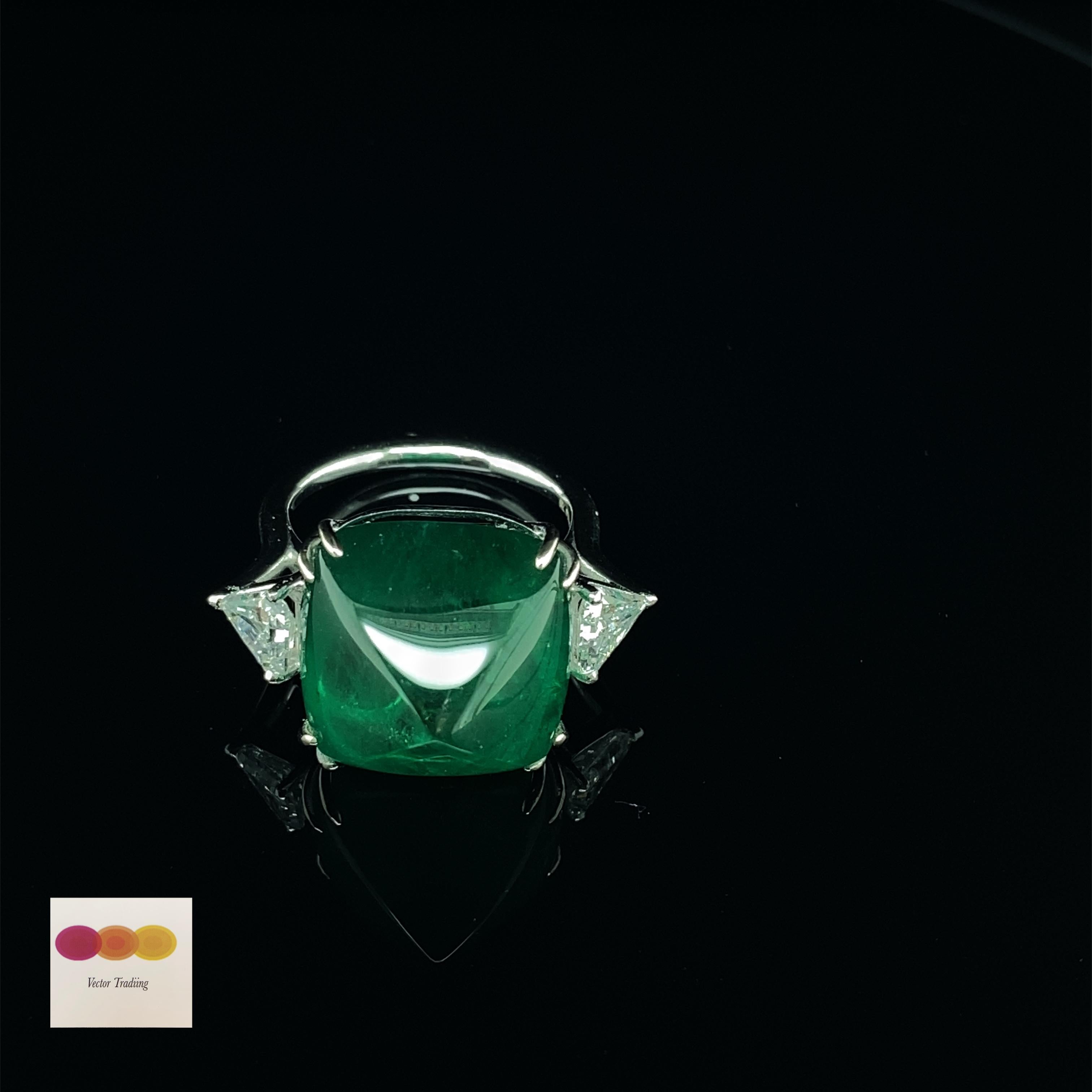 22.61 Carat GRS Certified Emerald Sugarloaf and White Diamond Cocktail Ring 2