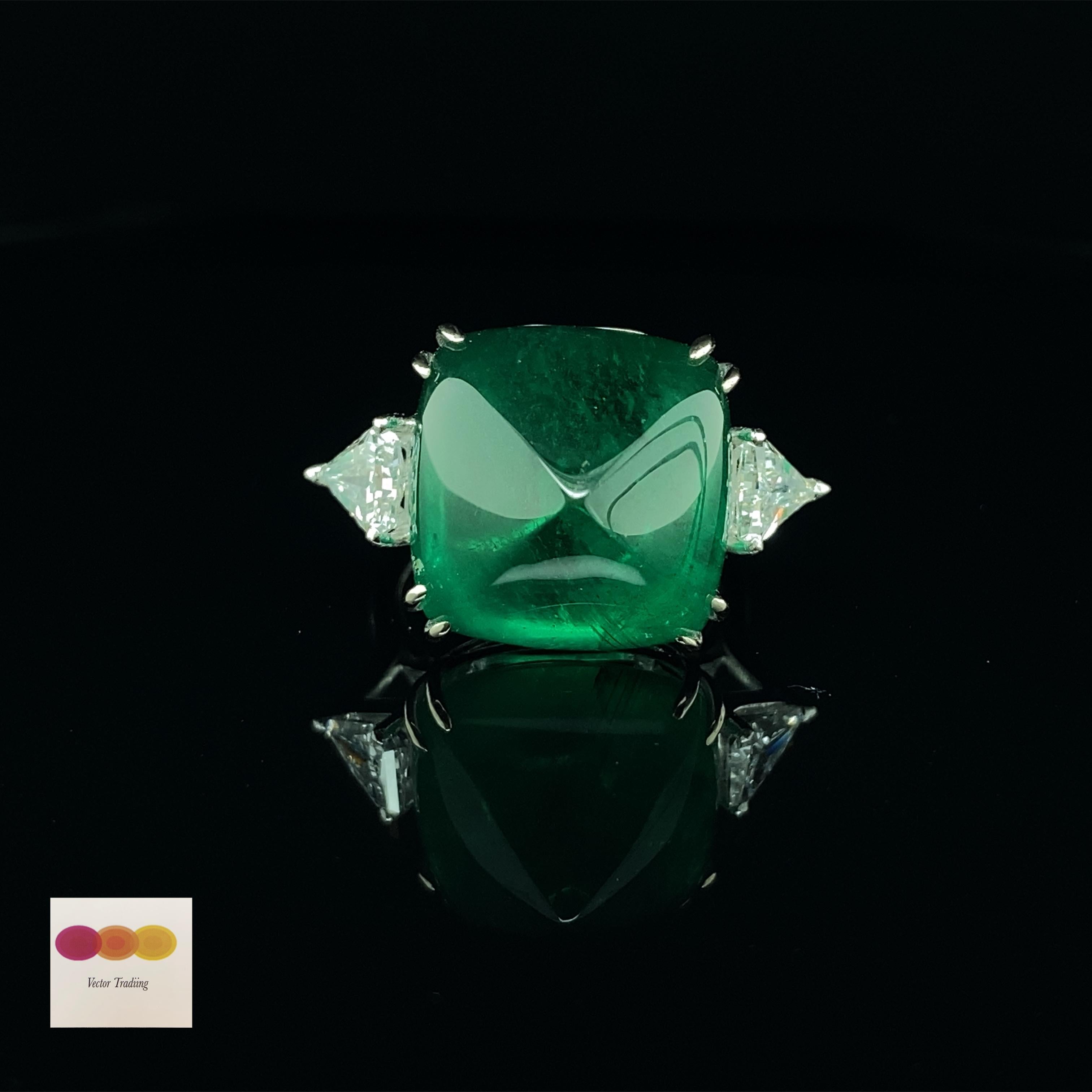 22.61 Carat GRS Certified Emerald Sugarloaf and White Diamond Cocktail Ring 3