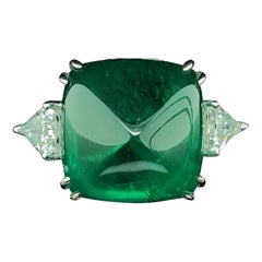 22.61 Carat GRS Certified Emerald Sugarloaf and White Diamond Cocktail Ring