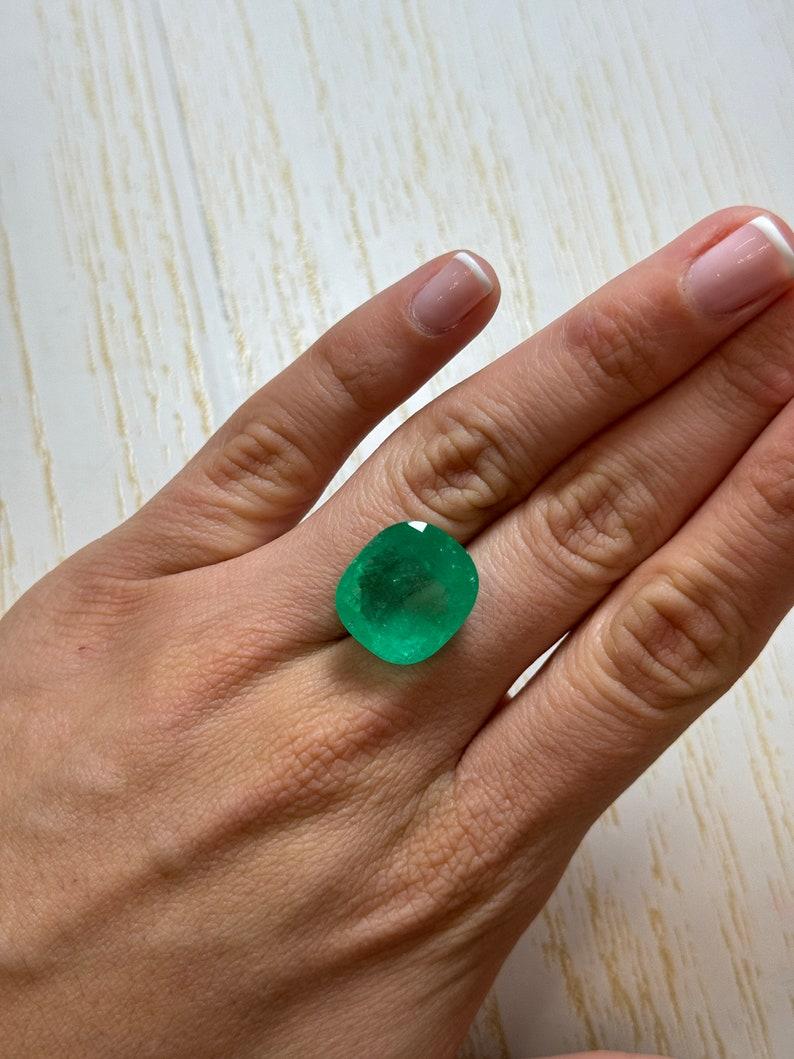 Esmeralda colombiana verde primavera de 22,61 quilates - 18x16 Piedra de nacimiento de mayo talla cojín en venta 2