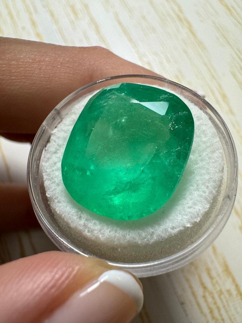 Esmeralda colombiana verde primavera de 22,61 quilates - 18x16 Piedra de nacimiento de mayo talla cojín en Nuevo estado para la venta en Jupiter, FL