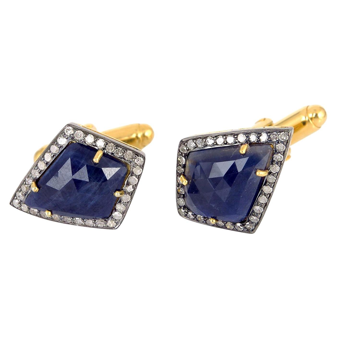 22.64 Carat Blue Sapphire Diamond Cufflinks