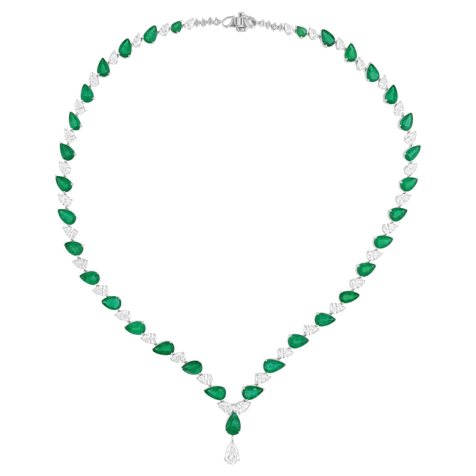22.64 Carat Zambian Emerald Necklace 11.96 Ct SI/H Diamond 14 Karat White Gold