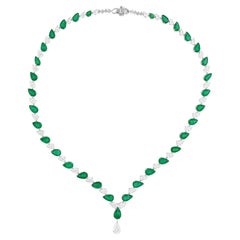22.64 Carat Zambian Emerald Necklace 11.96 Ct. SI/H Diamond 14 Karat White Gold