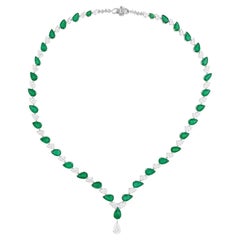 22.64 Carat Zambian Emerald Necklace 11.96 Ct SI/H Diamond 18 Karat White Gold