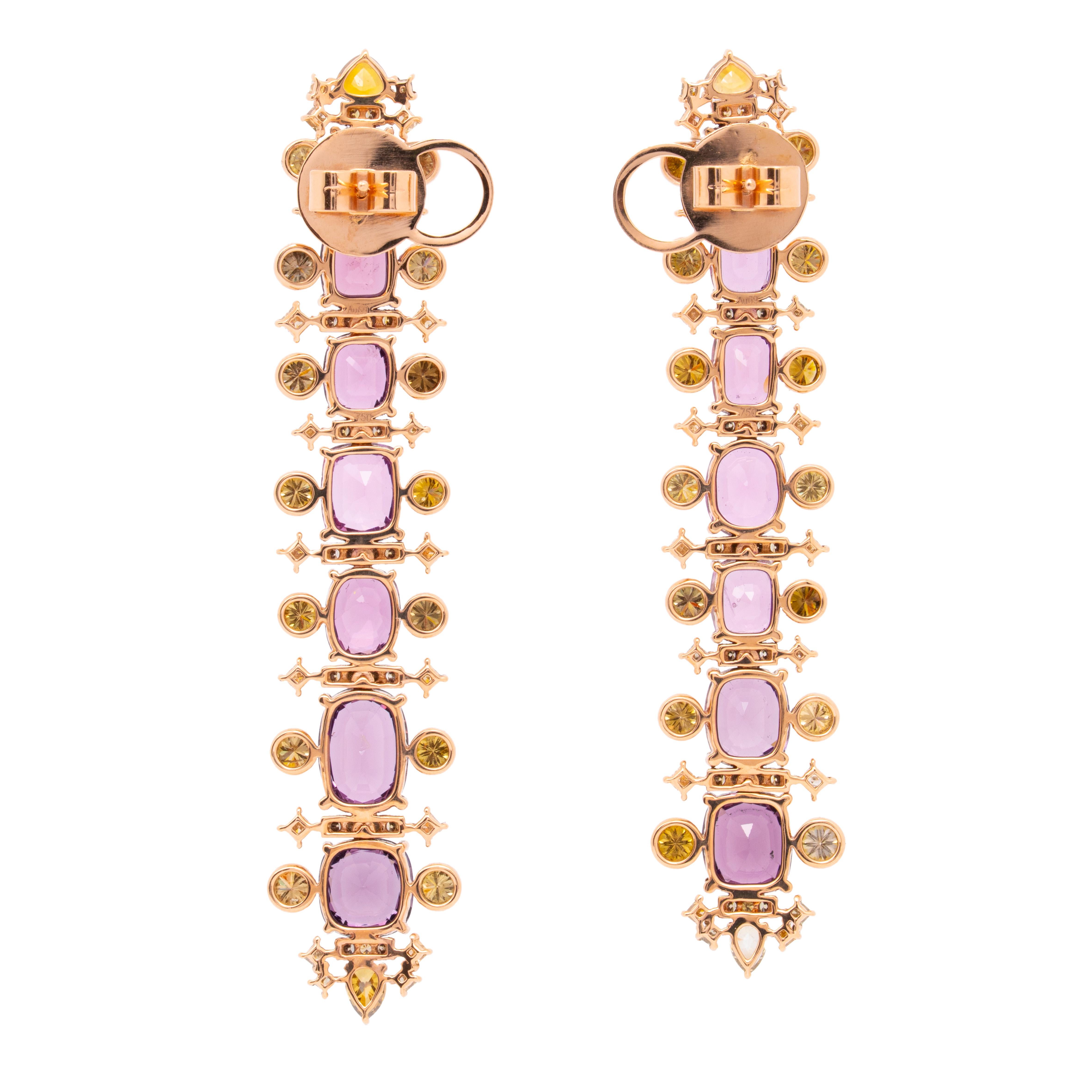 Introducing a stunning pair of earrings designed by Austy Lee, inspired by the enchanting form of two beautiful centipedes in varying sizes. Each earring features seven cushion/oval-cut pink spinels, elegantly arranged from small to large. At both