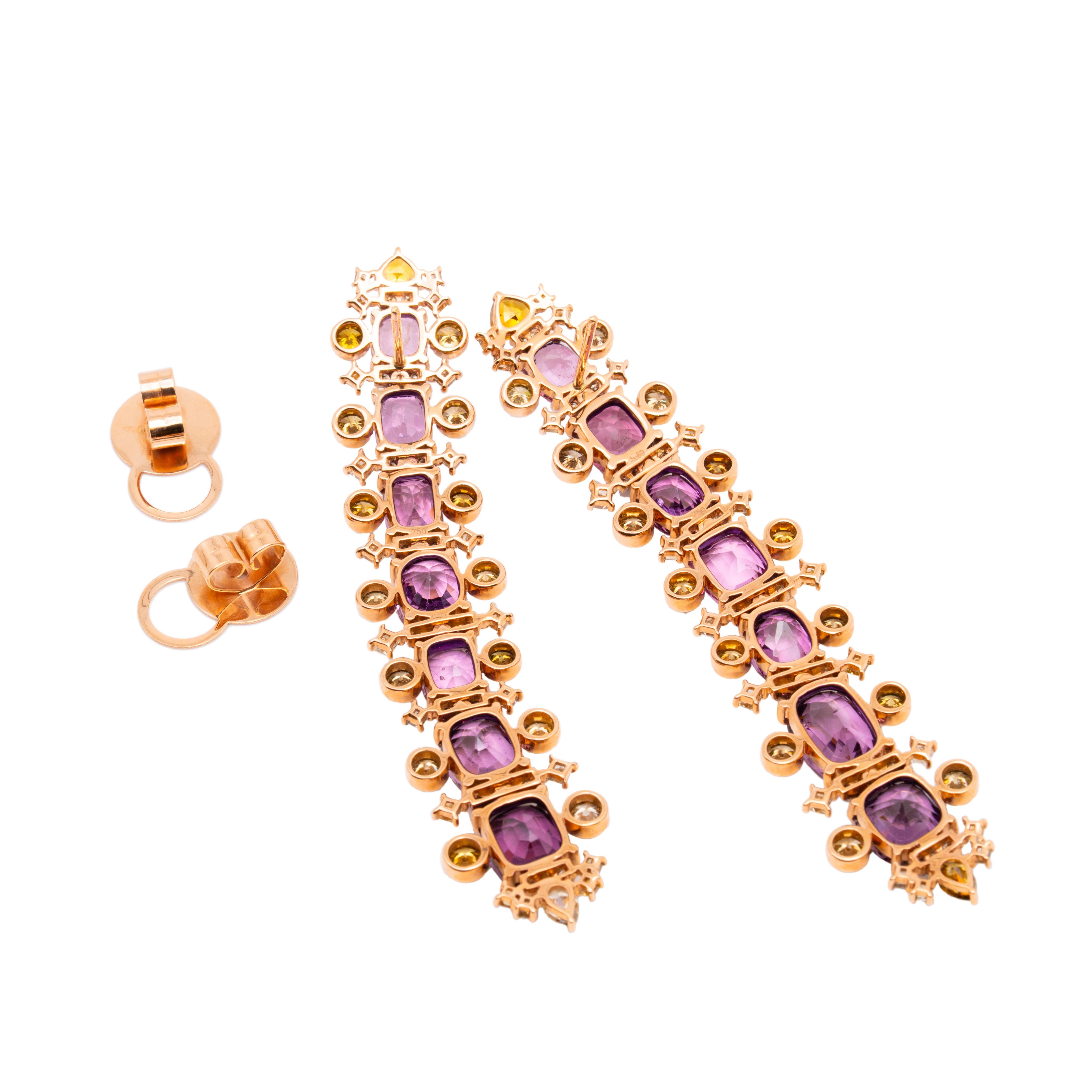 Modern 22.65 Carat Pink Spinel & Color Diamond Earrings, 18K Rose Gold, Austy Lee For Sale