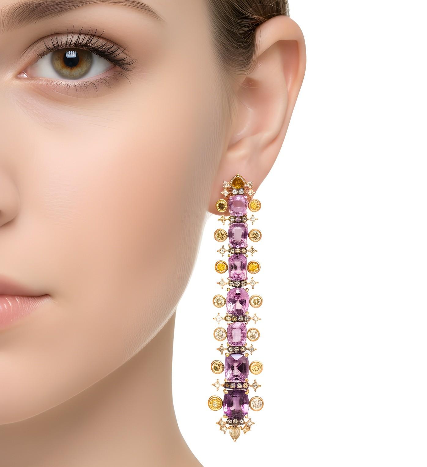 22,65 Karat Pinker Spinell & farbige Diamant-Ohrringe, 18K Rose Gold, Austy Lee im Angebot 2