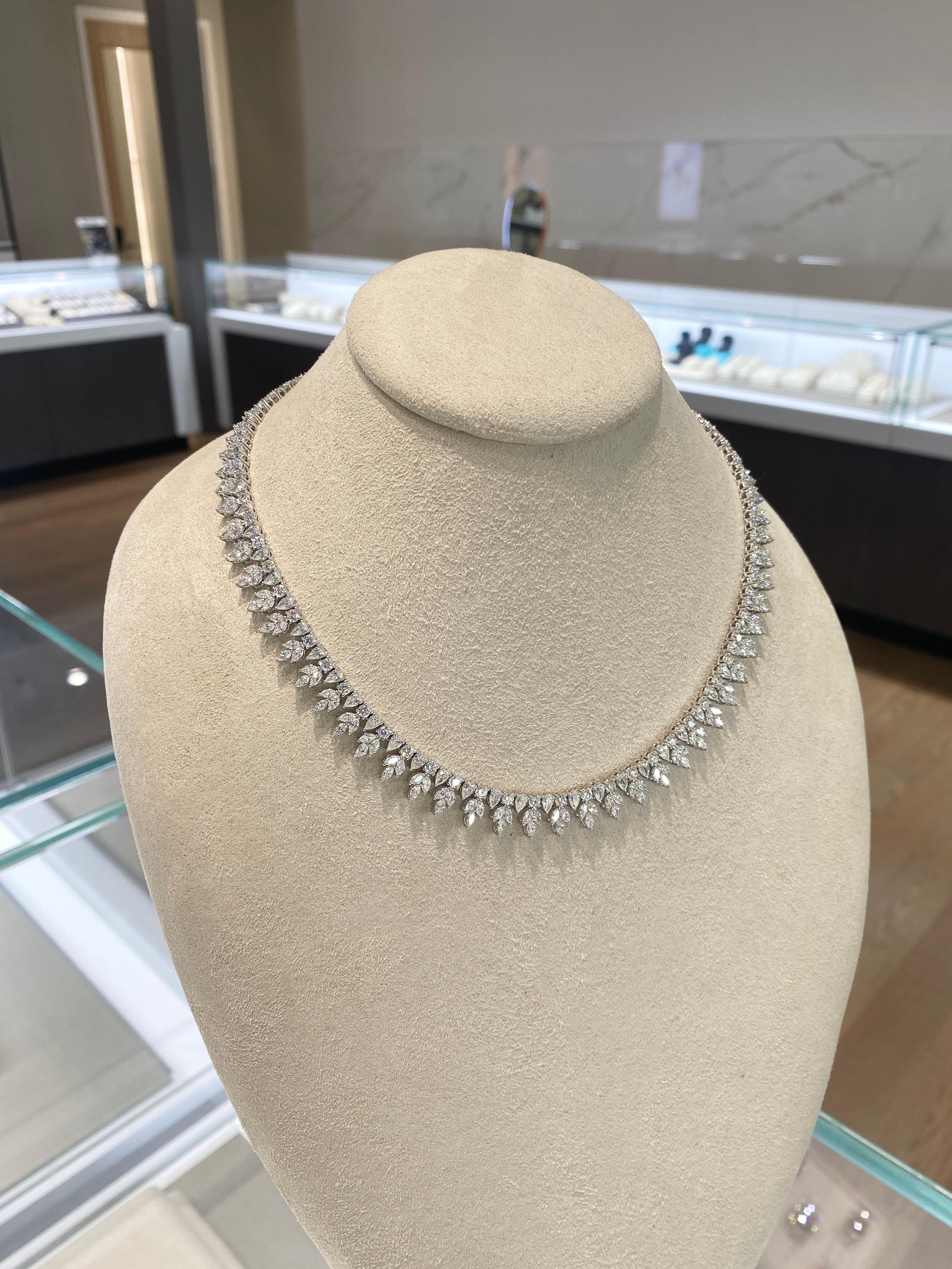 22.67 Carat Total Weight Round, Pear, & Marquis Diamond Cocktail Necklace In New Condition For Sale In Houston, TX