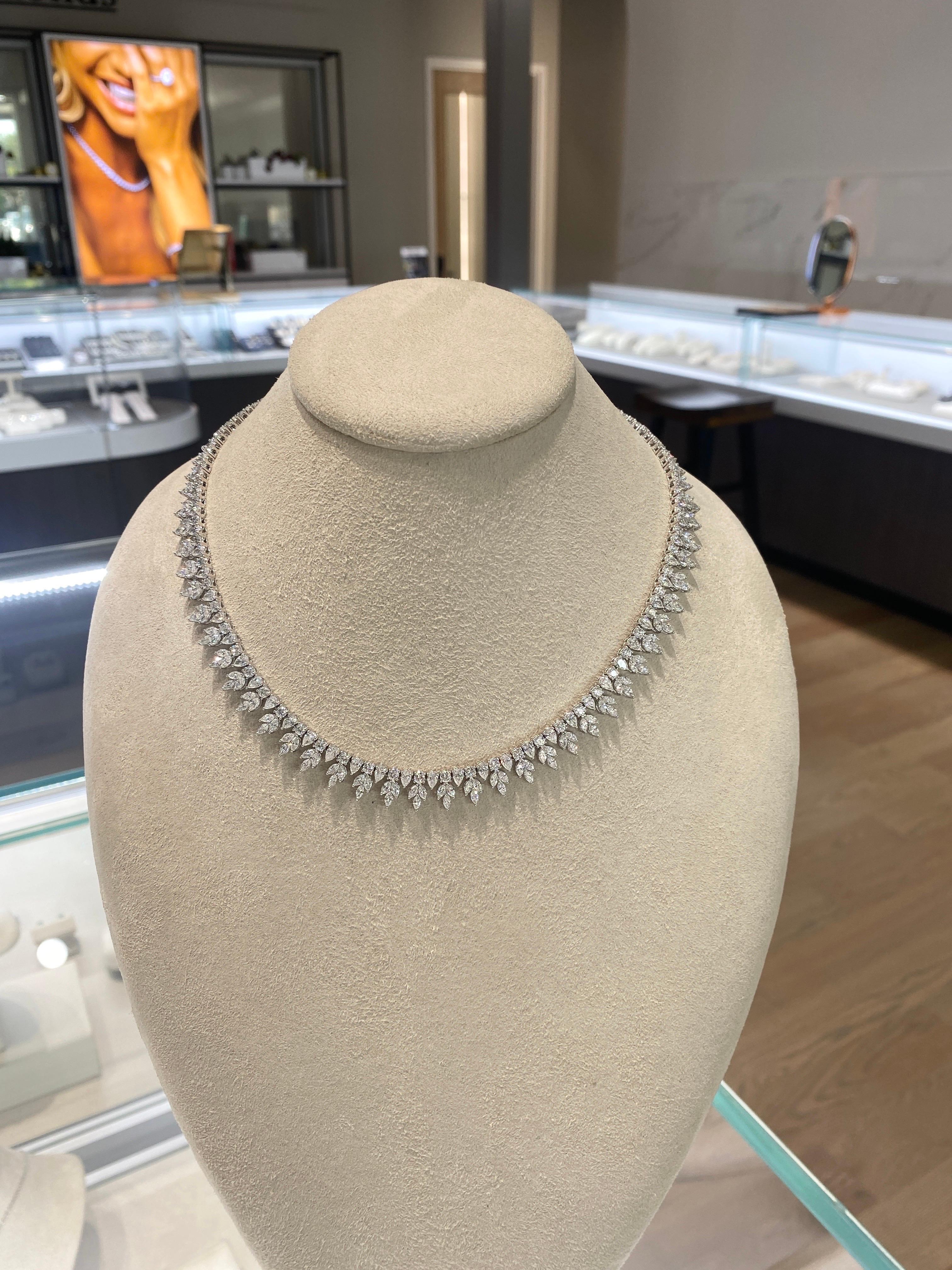 22.67 Carat Total Weight Round, Pear, & Marquis Diamond Cocktail Necklace For Sale 1
