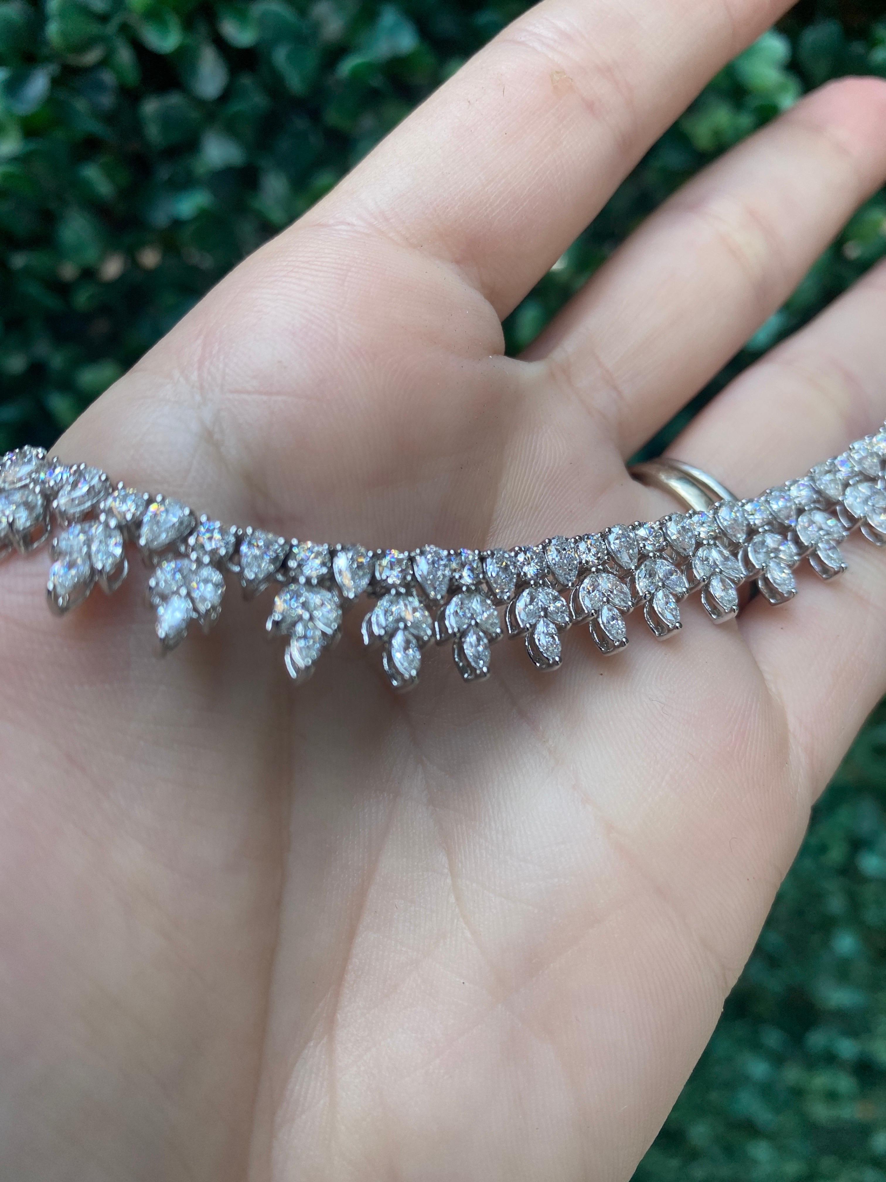 22.67 Carat Total Weight Round, Pear, & Marquis Diamond Cocktail Necklace For Sale 2