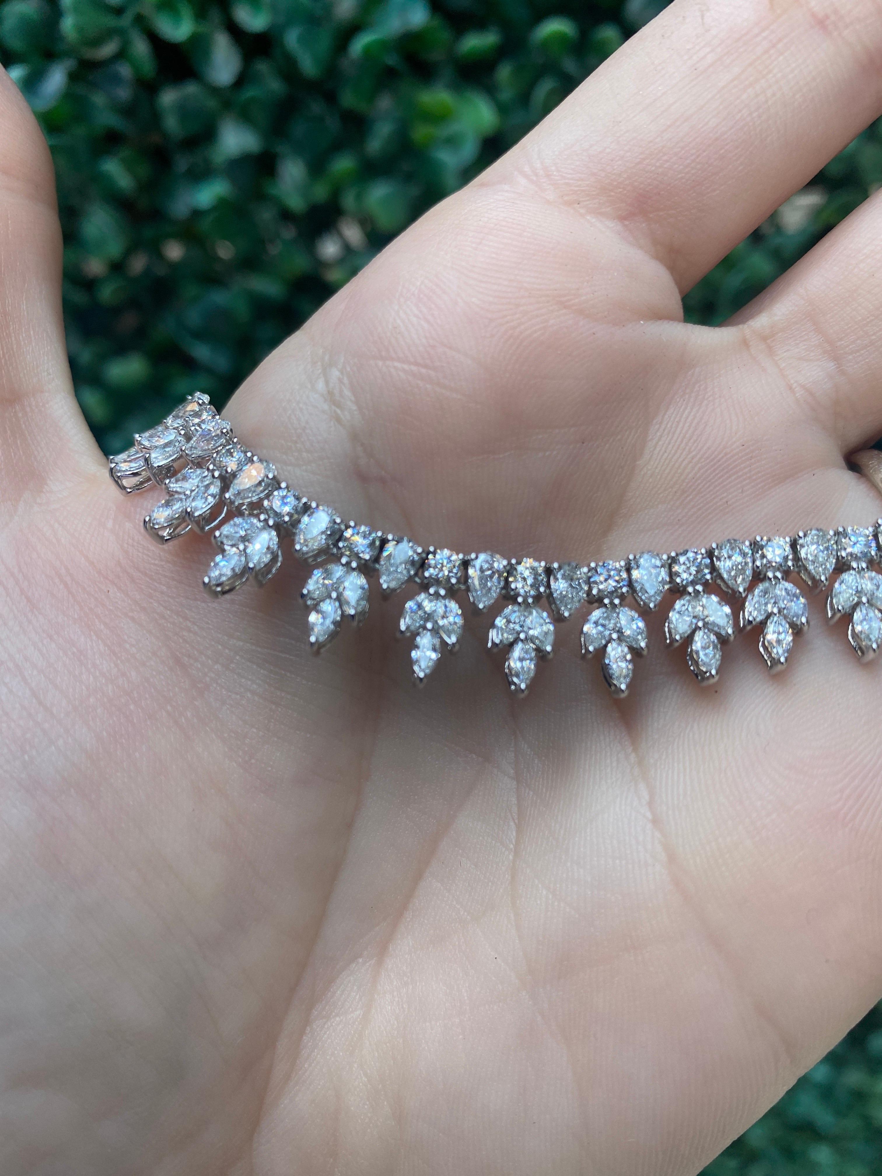 22.67 Carat Total Weight Round, Pear, & Marquis Diamond Cocktail Necklace For Sale 3