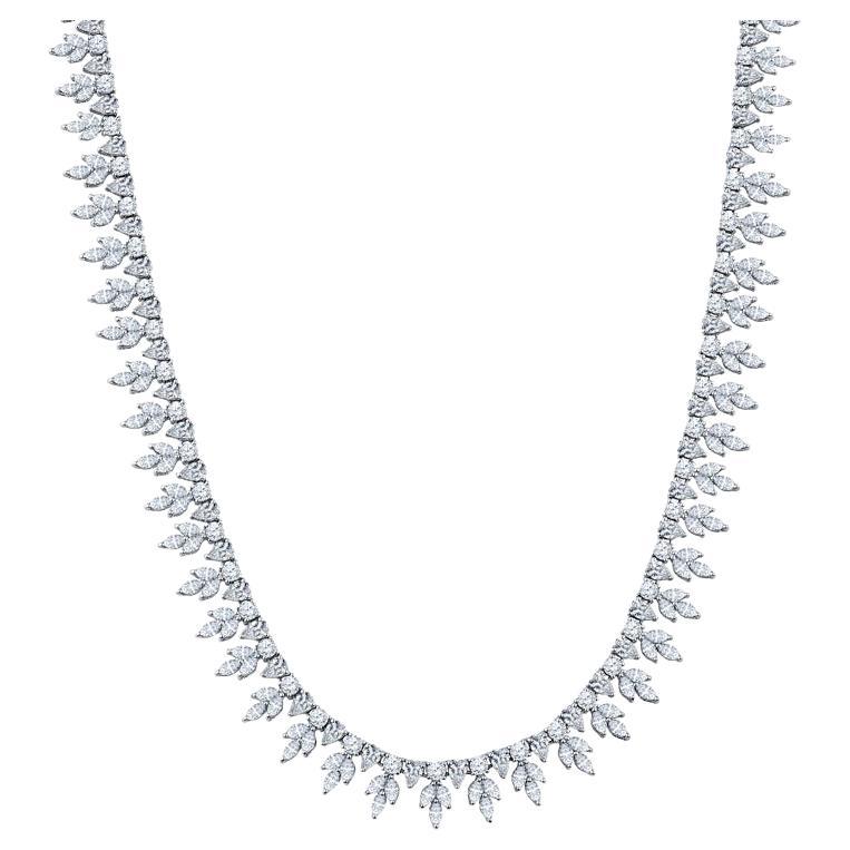 22.67 Carat Total Weight Round, Pear, & Marquis Diamond Cocktail Necklace For Sale