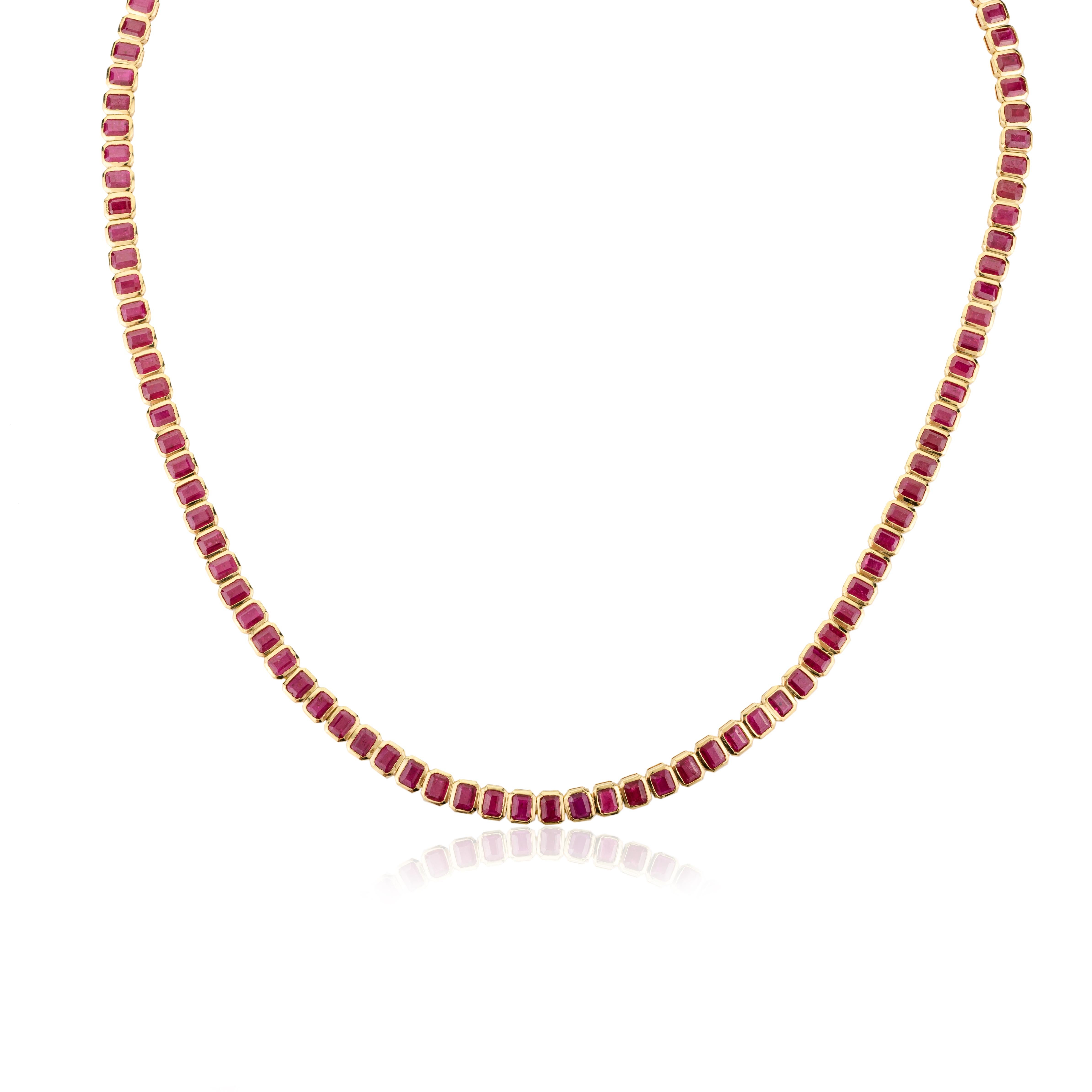 Taille octogone Collier de fiançailles ras du cou en or jaune massif 18 carats avec rubis naturel de 22,68 carats en vente