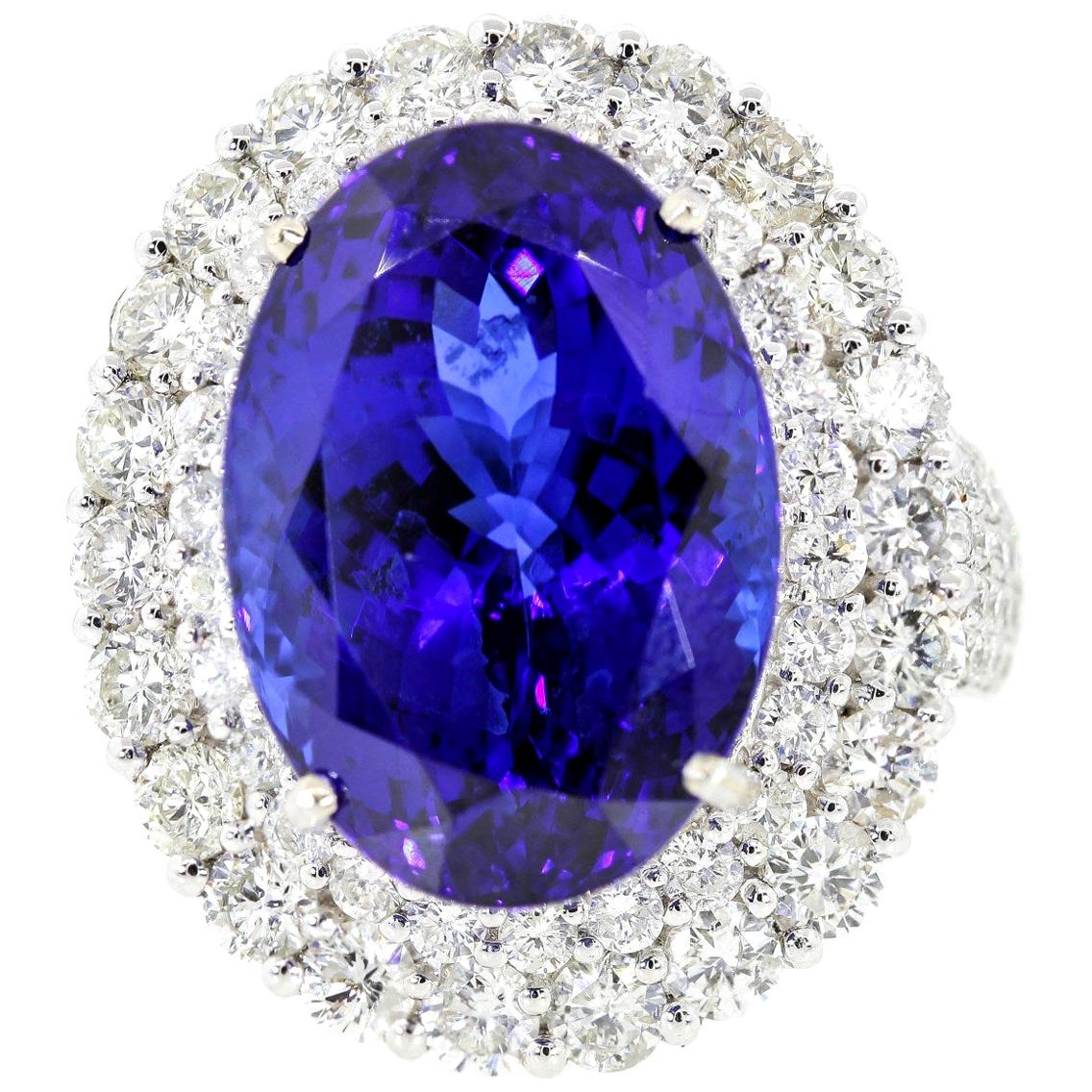 22.68 Carat Tanzanite and Diamond Gold Ring For Sale
